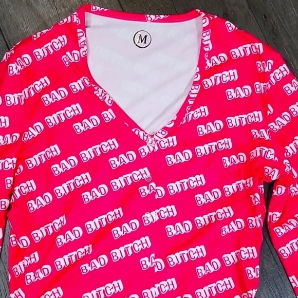 Women's Pink Rompers Size S & XS Button Up "Bad B*" - Picture 3 of 4